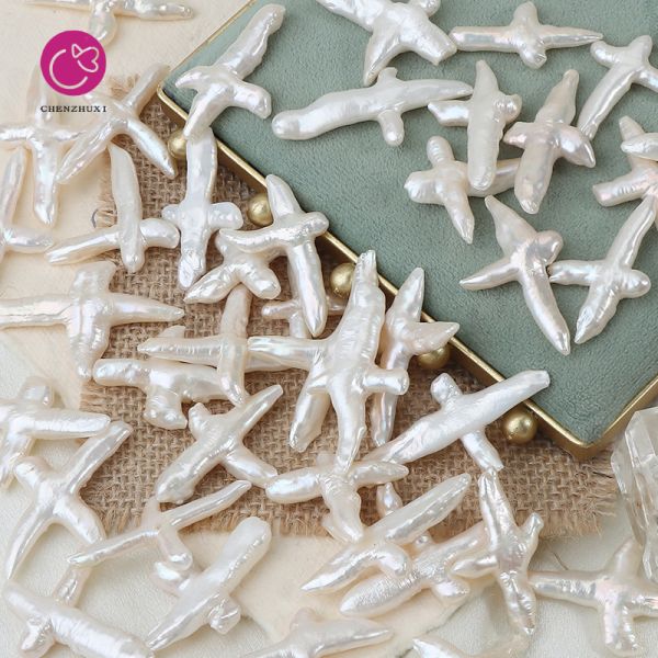 Natural Freshwater Pearl Cross Pendant Irregular Cross Diy Necklace Earrings Baroque Pearl Cross Charms Accessories Wholesale
