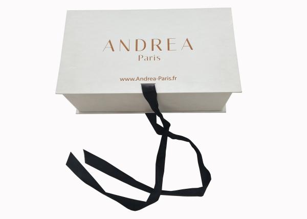 Ribbon Folding Paperboard Gift Boxes Whtie / Black For Water Bottle Packaging