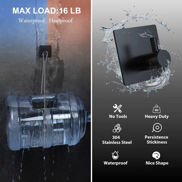 Adhesive Heavy Duty Waterproof Bathroom Shower Wall Towel Hooks Stainless Steel Kitchen Self Adhesive Sticky Hooks