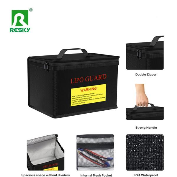 Black silver Waterproof Fireproof Explosion Proof RC Lipo Safe Bag 215X145X165mm For Safe Charging