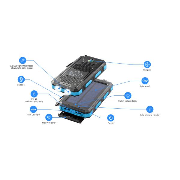 38800mAh Солнечная энергия USB Power Bank водонепроницаемая для кемпинга на открытом воздухе