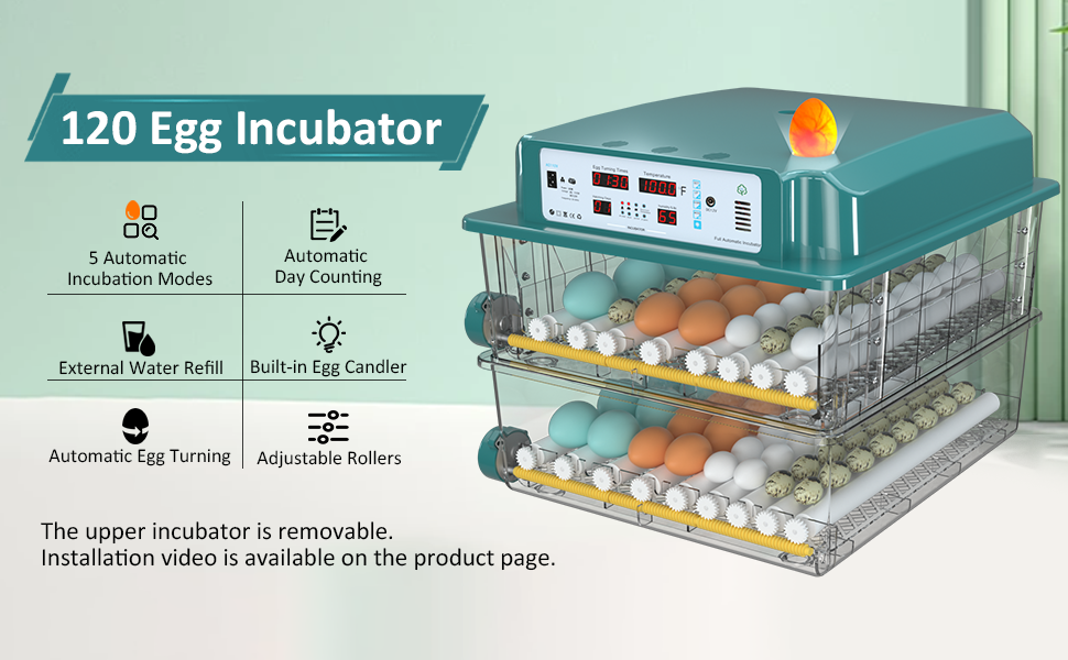 Bagease Incubators For Hatching Eggs 120, Chicken Egg Incubator With Automatic Egg Turning And Humidity Display, Temperature Control With 5 Automatic Incubation Modes, Incubation Day Counter