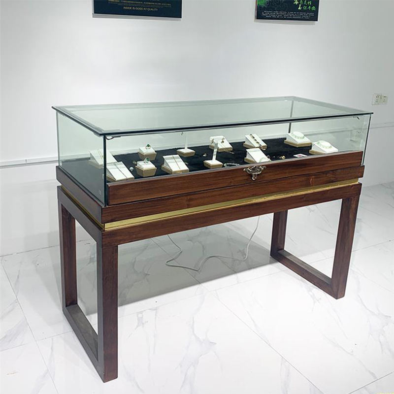 High End Wood & Glass Jewelry Display Case with Lockable Glass Front