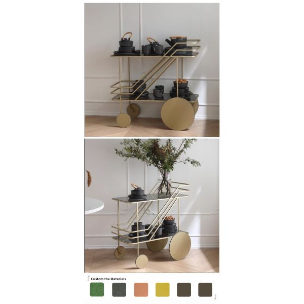 Hotel Function Luxury Nordic Metal Kitchen Rack Acrylic French Drinks Cart Gold Colour Stainless Steel Tea Coffee Serving Trolley