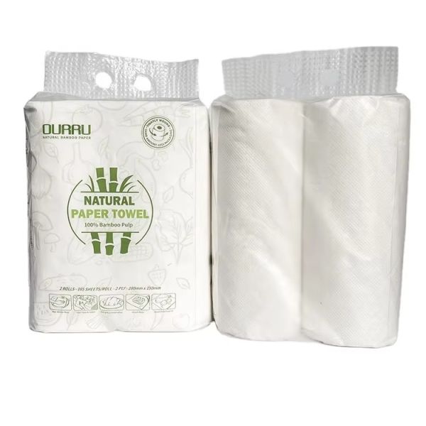 Wholesale OEM 2ply China Oil Absorbent Kitchen Roll Embossed Thick High Quality 100% Virgin Bamboo Pulp Paper Towel