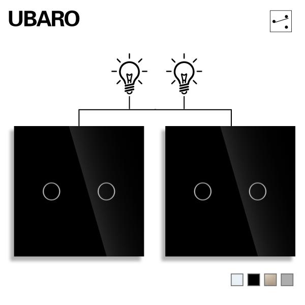 UBARO Grey Dual Touch Switch Manual Touch 2 Gang 2 Way Smart Light Switch Live Wire Control 2000W/gang