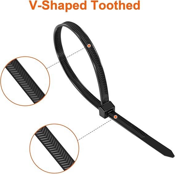 300*7.6mm Zip Ties Heavy Duty 12 Inch V-Shaped Toothed Double Sided With 200 LBS Tensile Strength Self Locking Nylon Cable Ties