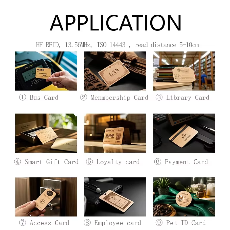 Factory Direct Sales Custom Logo Engraved Wooden RFID Business Card NFC ISO14443A 13.56MHz Blank Wood NFC Hotel Key ID Card