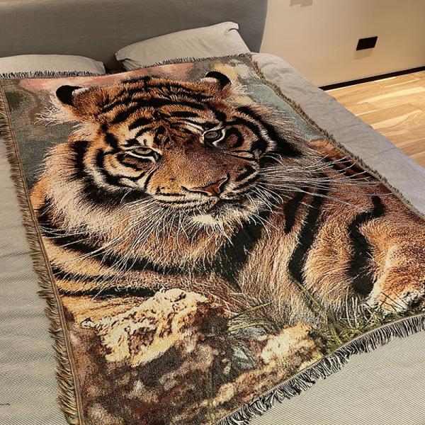 Y-Z Tiger Tapestry Cozy Sofa Cover Afghan Blankets Bohemian Cotton Picnic Rug Blanket