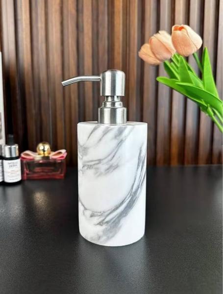 Dispensador de jabón líquido de mármol natural, estilo moderno y elegante para baño