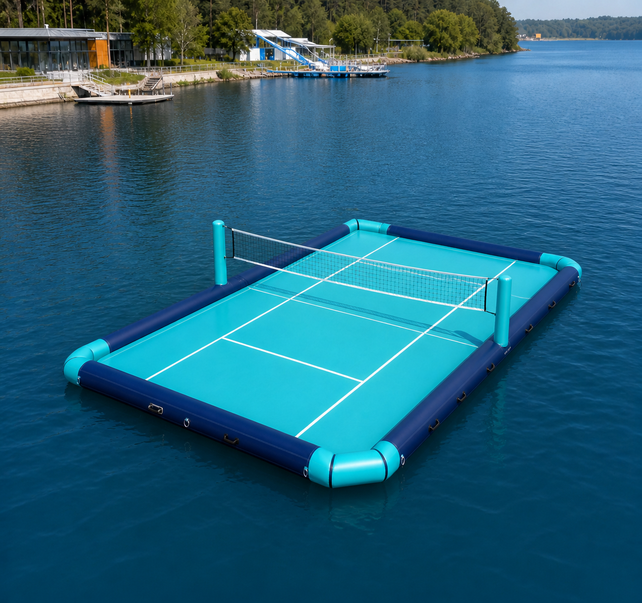 Custom Commercial Floating Inflatable Water Volleyball Court with Integrated Net Anchor Points and Non Slip Surface