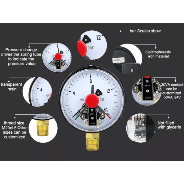 Electrophoretic Housing M20*1.5 CE Certified Electric Contact Pressure Gauge Manometer