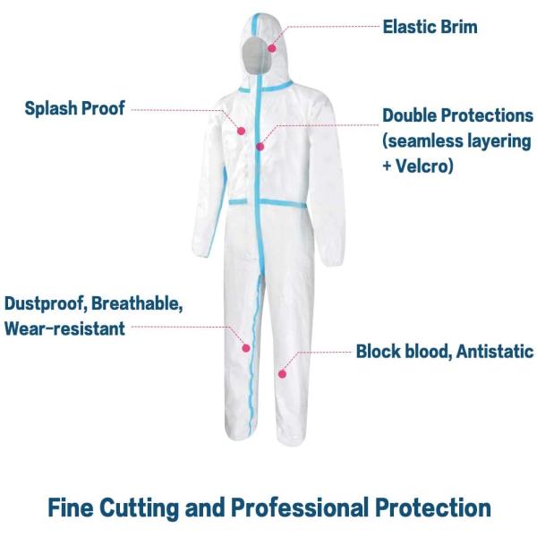 Disposable Protective Coverall With Hood EN14126 EN ISO13982 EN14605 EN14325 EN13034