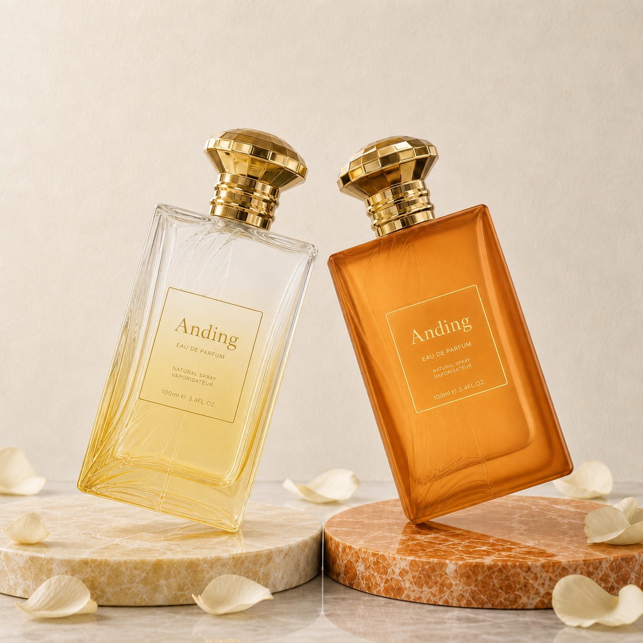 100ml Glass Perfume Bottles Faceted Rectangle Empty Metal Cap Spray Crimp Neck