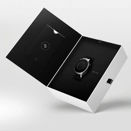 Custom OEM Watch Box Gift Packaging White Shell Black Inside Foam