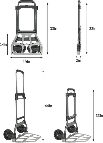 Folding Hand Truck Dolly, 264 Lb Capacity Heavy-Duty Luggage Trolley Cart Telescoping Handle and PP+EVA Wheels