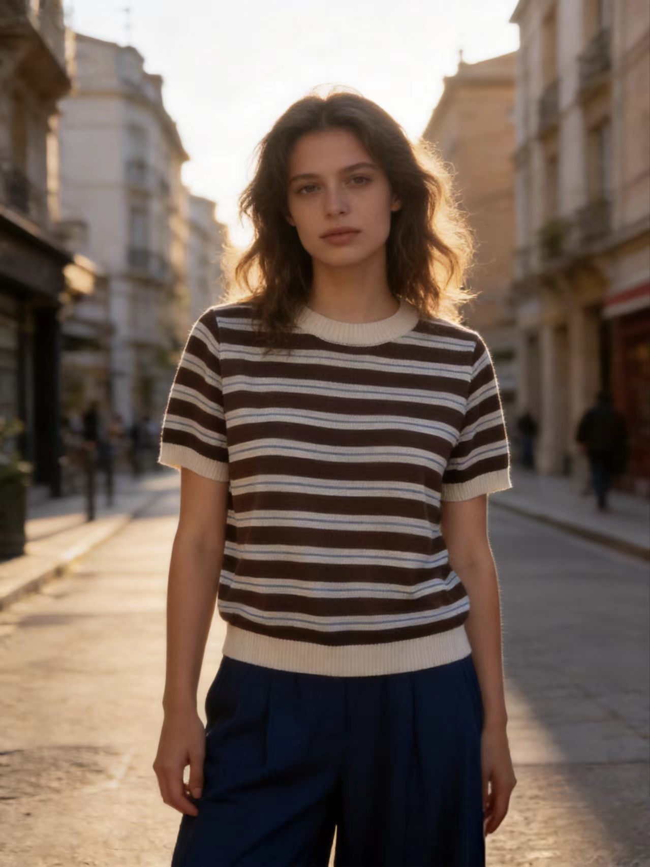 Women's Cropped Top Pullover - Breathable, Wrinkle Resistant, Anti-Deformation Striped Design