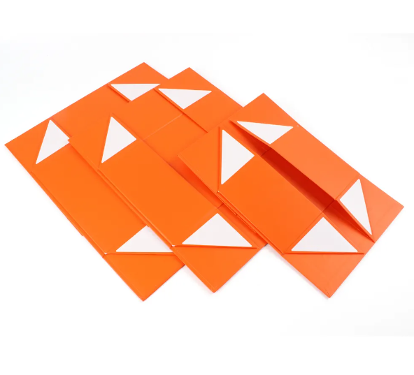 Couleur orange Luxe rigide plat pliable Magnétique emballage cadeau boîte en papier