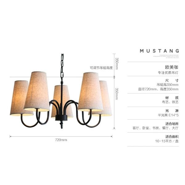 American Rural Chandelier Simple Living Room chandeliers Retro Cloth Cover Lamp (WH-VP-348)