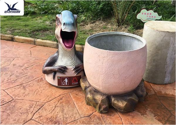 Funny Dinosaur Trash Can Custom Fiberglass Statues For Amusement Park / Playground