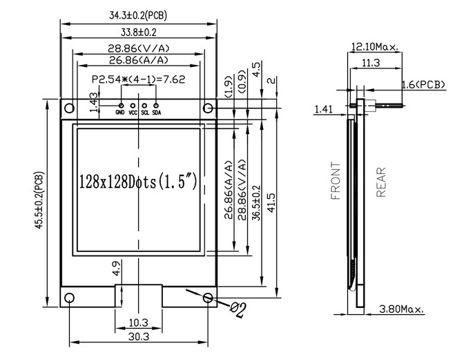 1.5 Inch I2C Interface 128x128 Pixels OLED Display Module with All Viewing Angles