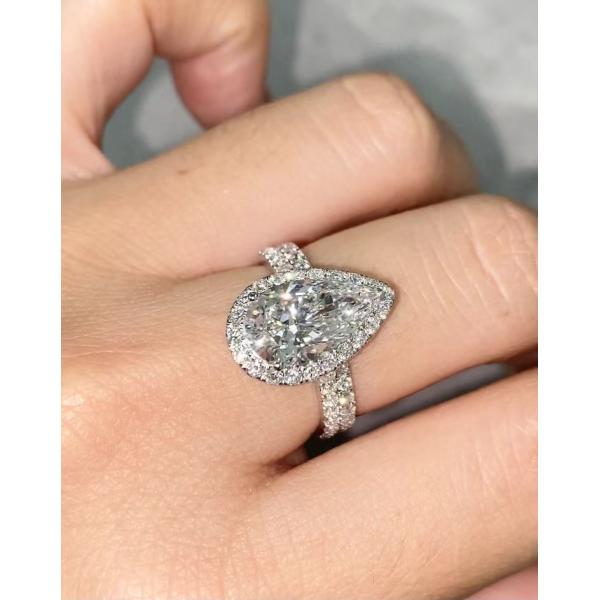 Double bandes Poire Anneau de diamant Fiançailles Laboratoire de mariage Anneaux de diamant cultivés