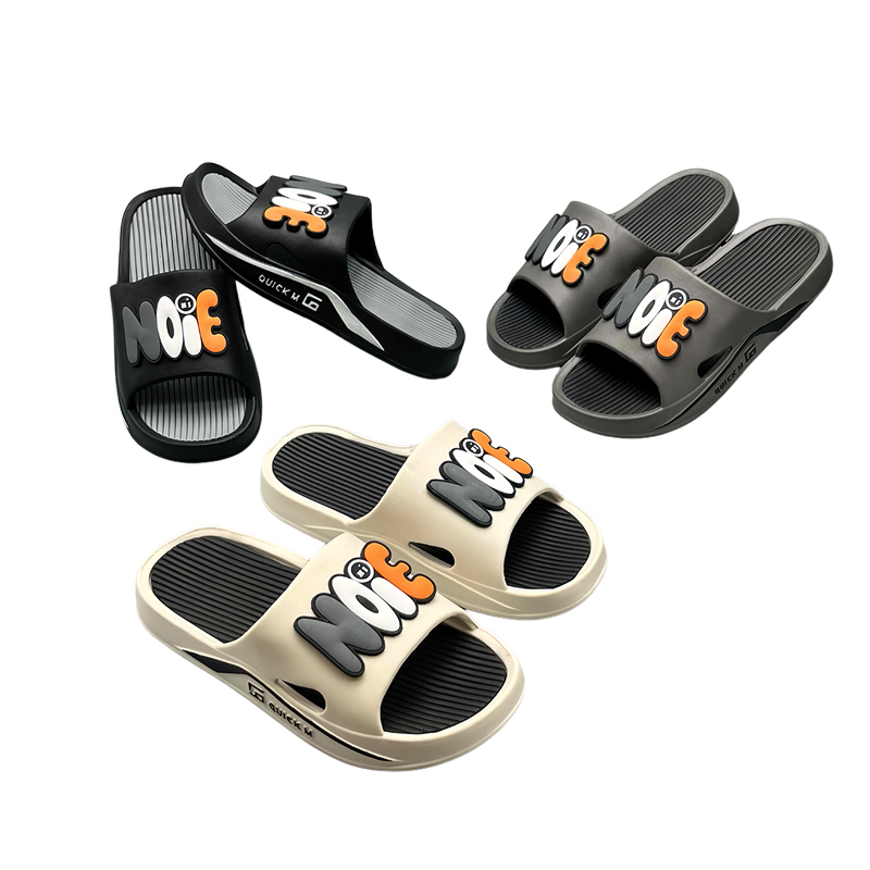 Factory Direct 100% Virgin EVA Men 3D Bear Slides, Striped Massage Insole Thick Sole Non-slip Casual Slippers