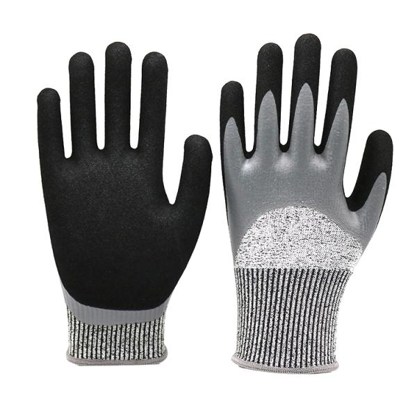 ZM Level 5 Grade Cut Resistant Glove En 388 Grease Resistance Gloves Double Nitrile Glove Coating Oil And Water Proo