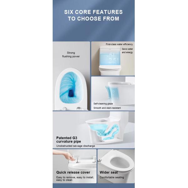 One Piece Ceramic WC Toilet with Siphon Jet Flushing and Dual-Flush for Modern Bathrooms