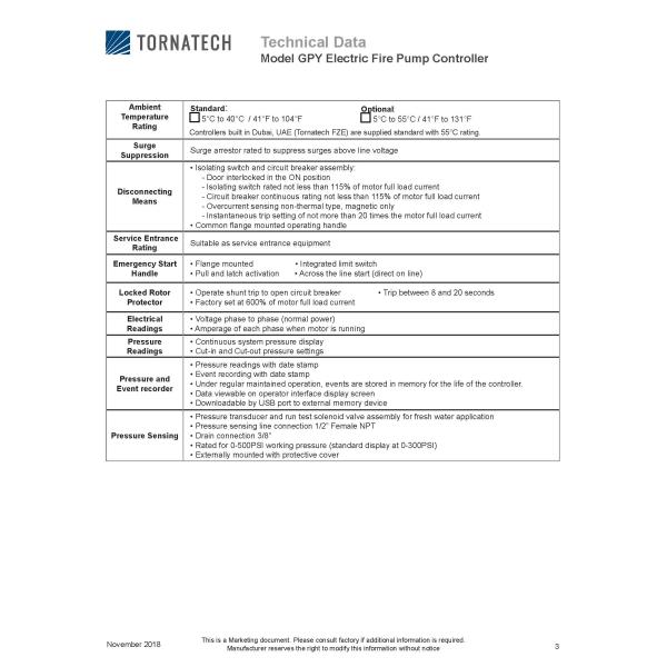 Электрический контроллер пожарного насоса серии GPY от Tornatech