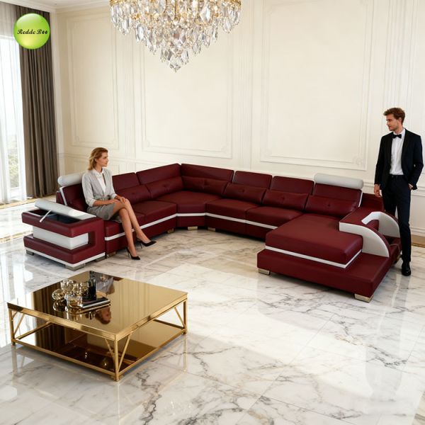 Breathable Leather Sectional Upholstered Corner Sofa Furniture 40D Sponge