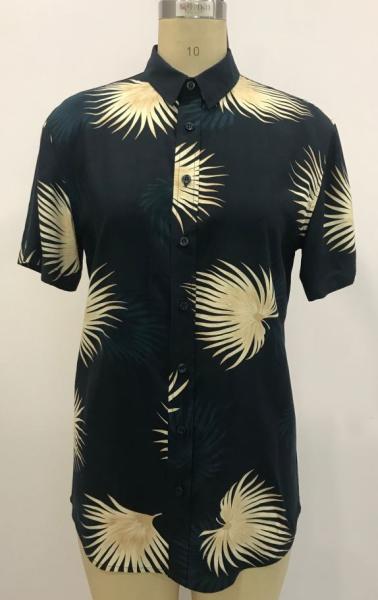 Summer Printed Short Sleeve Shirts 100% Viscose Printed Silk Shirt Mens