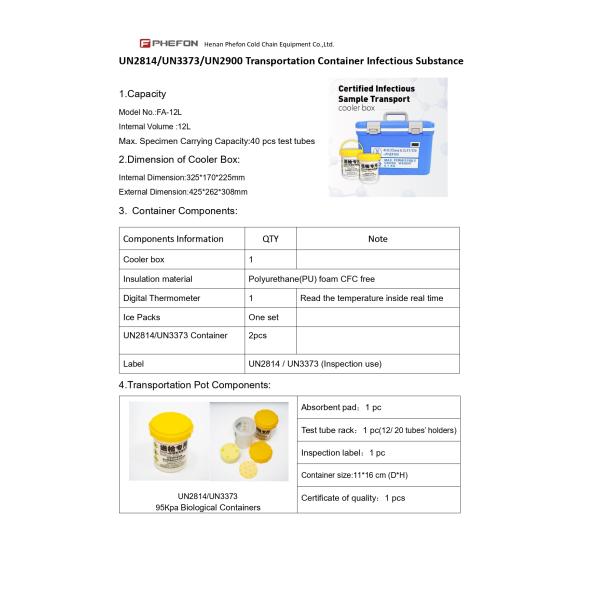 UN3373 Triple Packaging Container Meets IATA Standards for Transport of Infectious SubstancesVaccine/Medical/Specimen Transportation