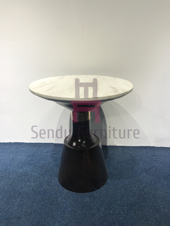 Modern Stainless Steel Coffee Table , Solid Wood Base Marble Circle Table 