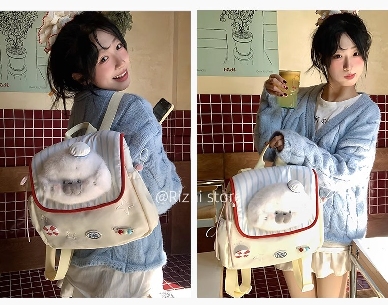 Original children's fun nylon backpack with large capacity, school bag for cute Japanese-style small animals, student backpack