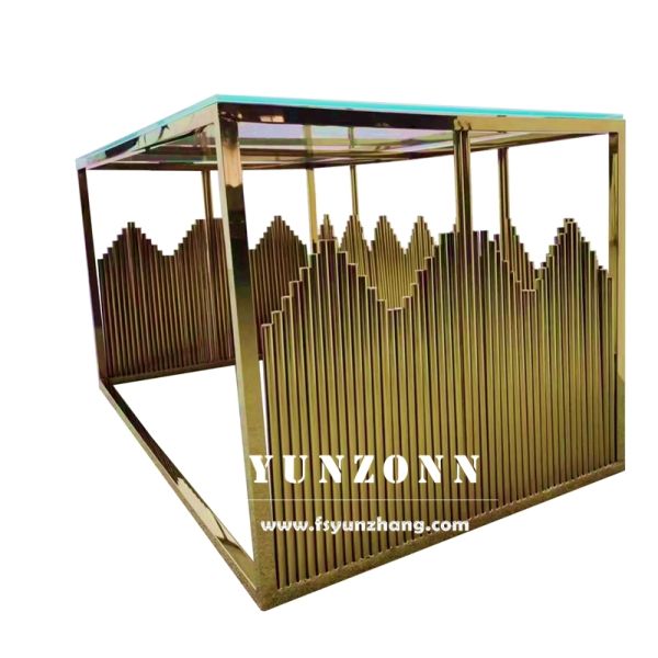 New Design Foshan Hotel Wedding Furniture Gold Stainless Steel Bride and Groom Square Dining Table