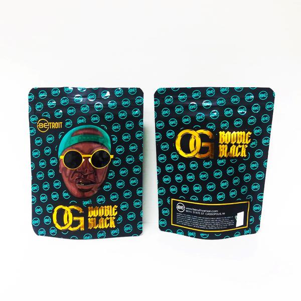 Золотая штамповка УФ печатный марихуана упаковка мешок на заказ алюминиевая фольга сумка 3,5 г