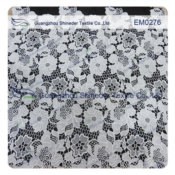 Mesh polyester lace Fabric White Flower Embroidered Lace material for girls dress