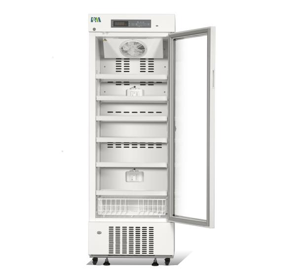 refrigerador farmacêutico biomedicável da categoria da única porta 315L de vidro com refrigerar de ar real da força