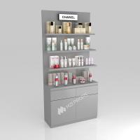 Makeup Shop Fitting Grey Wooden Counter With Light Box For Customized Shop Decoration And Space-Saving Shop Interior Design