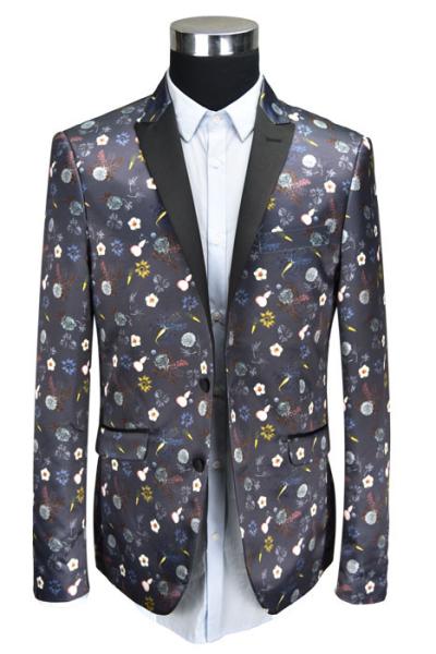 Black Piping Mens Tuxedo Suit Blazer Printed T/R Fabric Anti Wrinkle Breathable