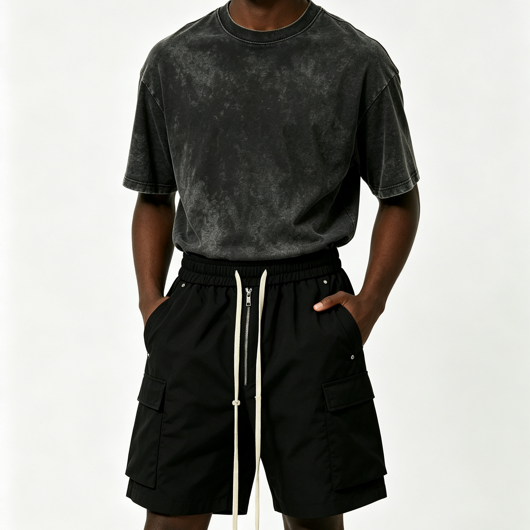 Five Inch Multi Pocket Cargo Shorts Minimalist Mens Drawstring Casual Shorts Dark