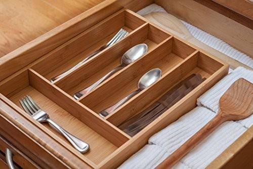 5-slot bamboo kitchen cutlery drawer organizer