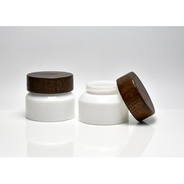 1.7OZ 50ml Opal White Glass Cosmetic Jars With Wooden Cap, Luxury Glass Skin Care Packaging For Face Cream, Mask
