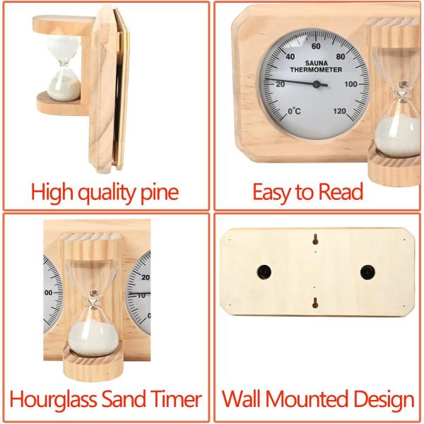 Modern Design 3 in 1 Wooden Sauna Thermometer and Hygrometer with 15 Minute Hourglass Sand Timer
