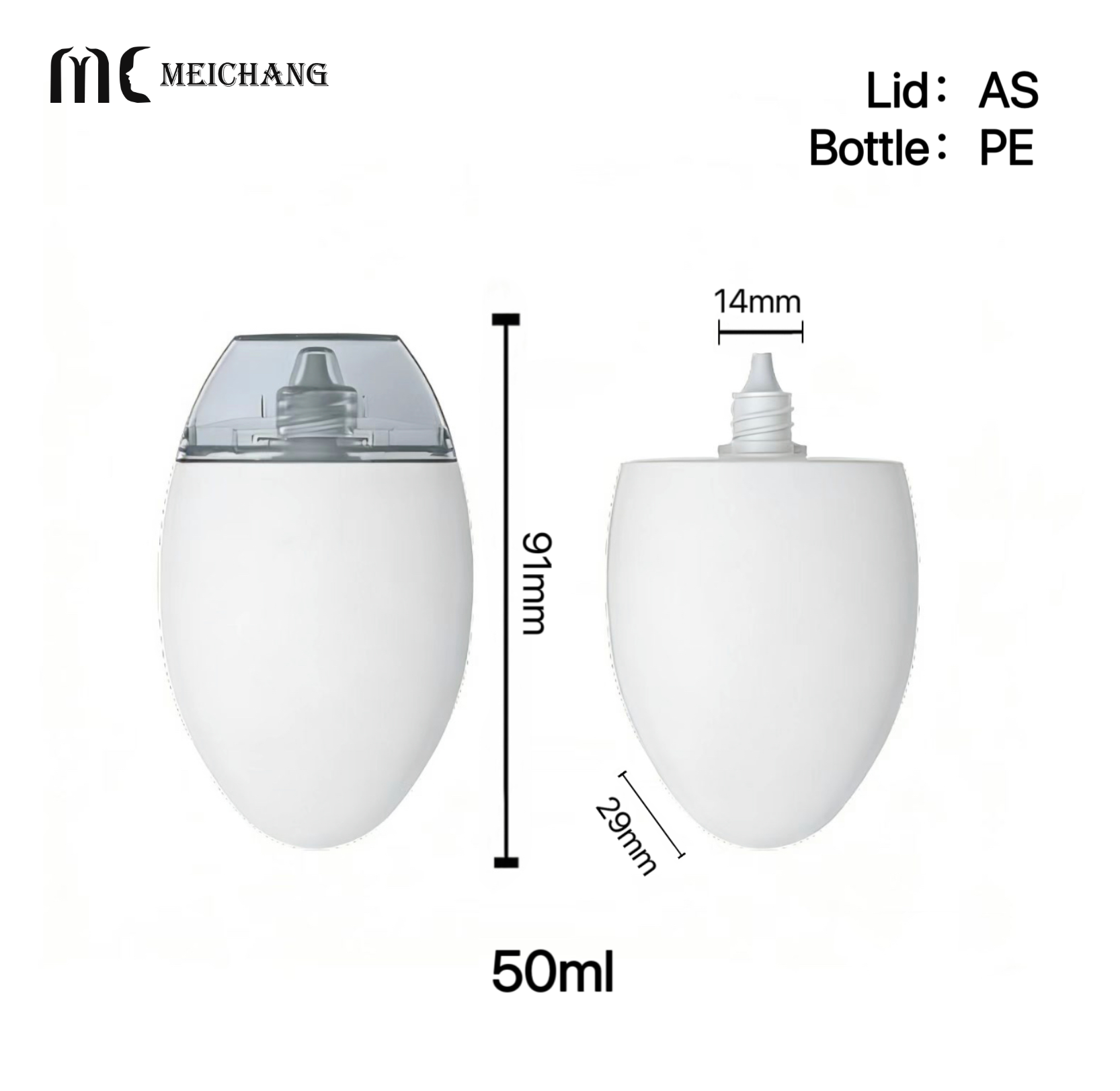50ml Food-Grade PE Sunscreen Squeeze Bottle Packaging(MC-1413)
