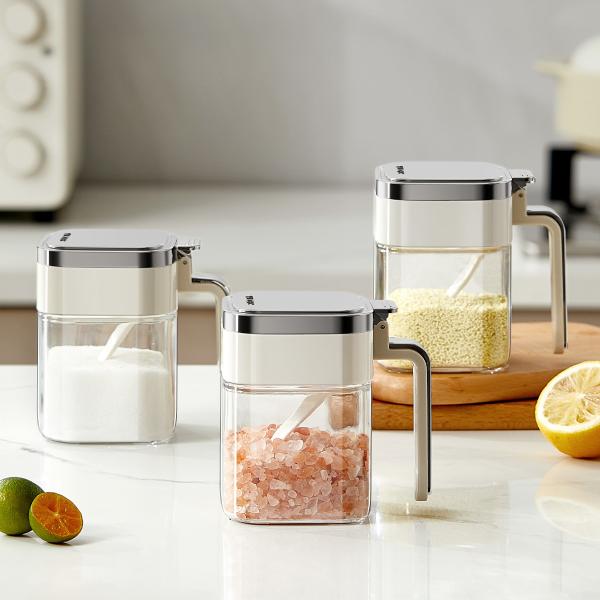 Kitchen Seasoning Powder Spices Storage Container Tea Coffee Sugar Salt Glass Jars Container With Stainless Steel Lid And Spoon