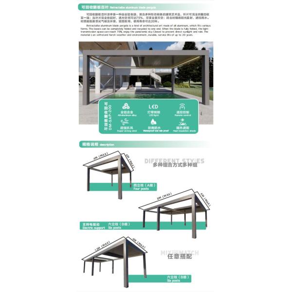 Outdoor patio intelligent retractalbe aluminum blade pergola