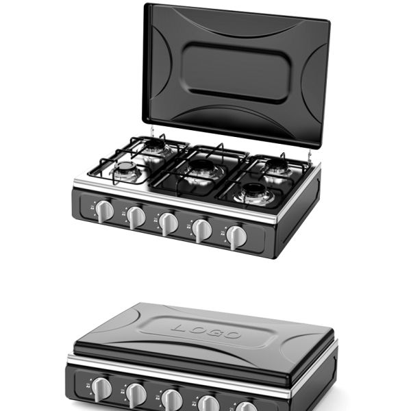 Commercial Grade Five Burner Gas Stove with Removable Drip Trays and Flame Supervision Device Ensuring Safety and Convenience