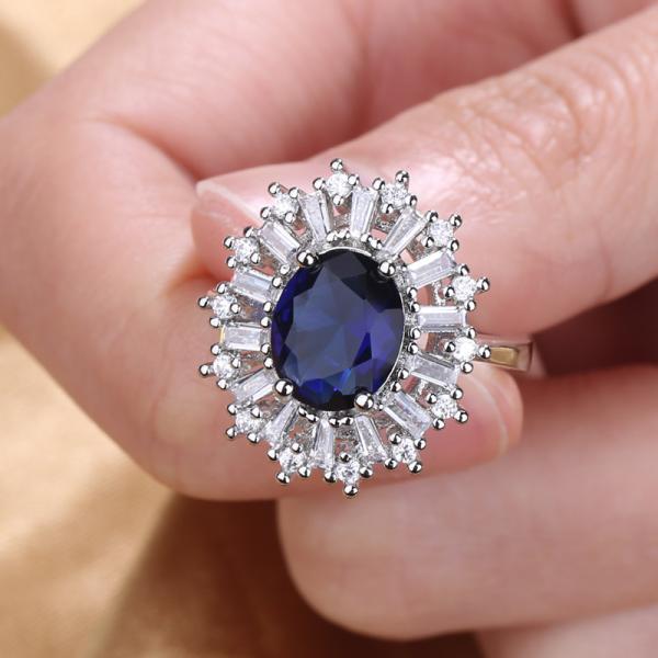 Hollow Silver AAA Cubic Zirconia Sapphire Wedding Ring Prong Setting